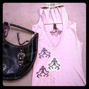 Pink Bejeweled Hooded V Neck Tank Top